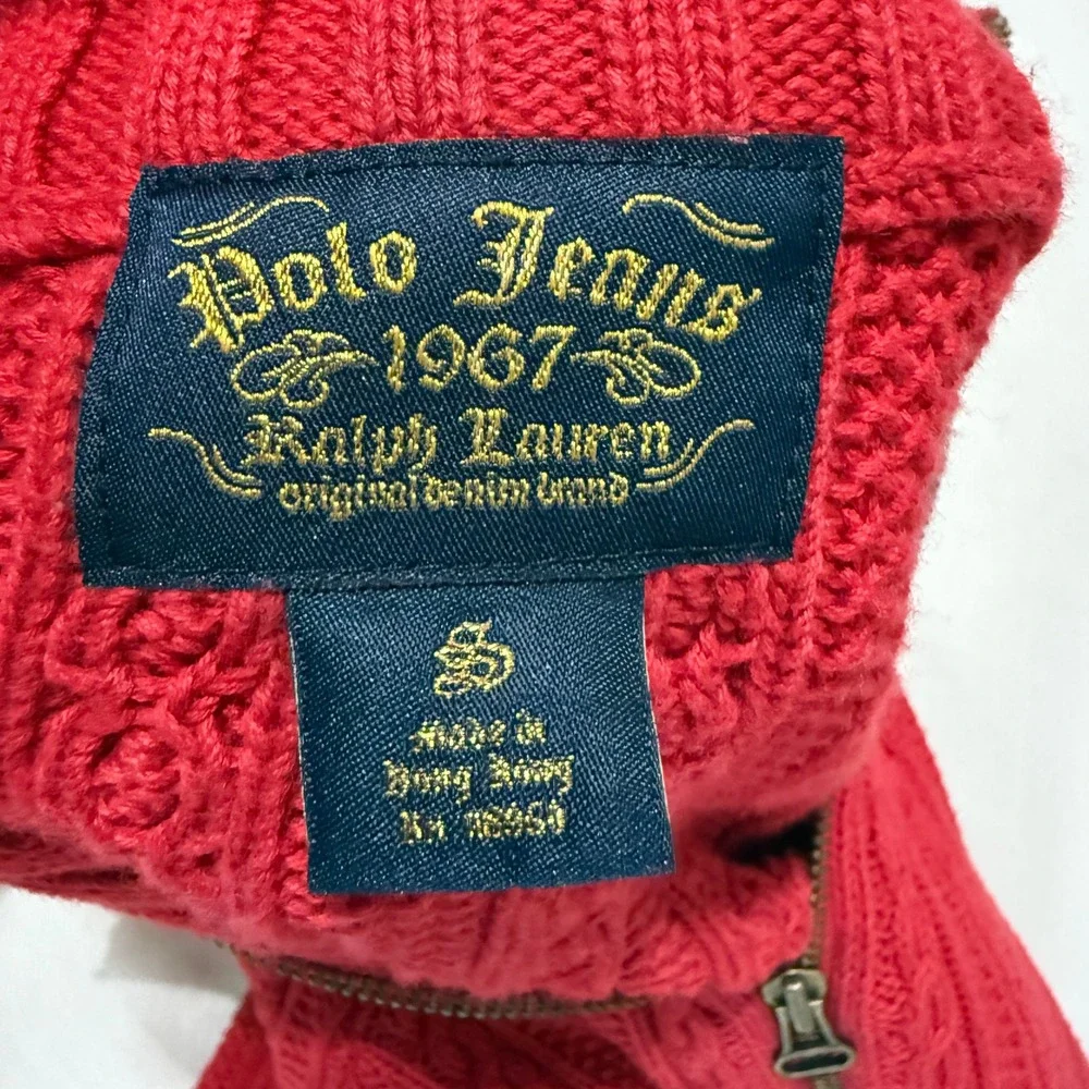 Polo by Ralph Lauren Red Cable-Knit Zip Front Cardigan